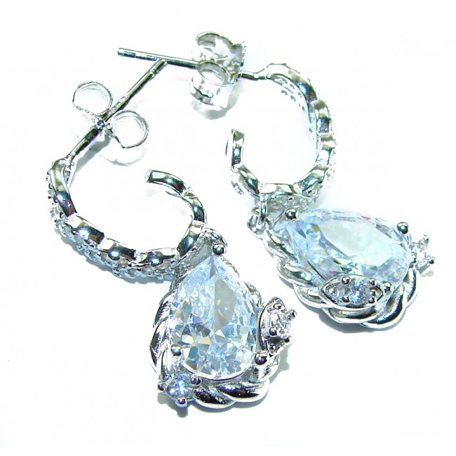 Allure Natural pear cut 5.2 carat White Topaz .925 Sterling Silver handcrafted earrings - photo 3