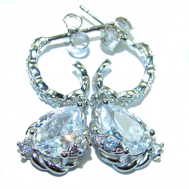 Allure Natural pear cut 5.2 carat White Topaz .925 Sterling Silver handcrafted earrings - photo 2