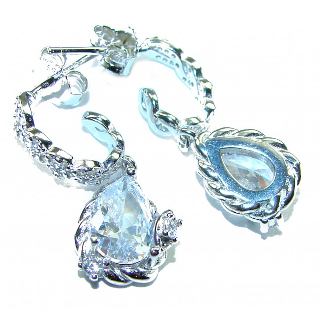 Allure Natural pear cut 5.2 carat White Topaz .925 Sterling Silver handcrafted earrings - photo 1