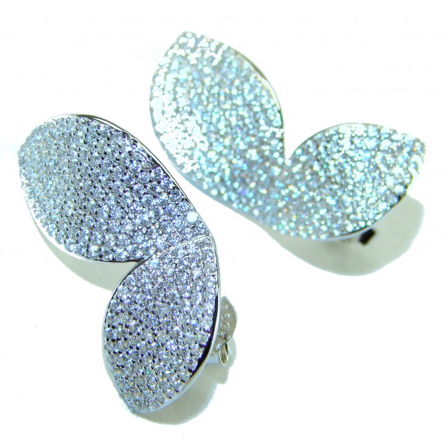 Precious Leaves 12.8 carat White Topaz .925 Sterling Silver Handcrafted Statement earrings - photo 3