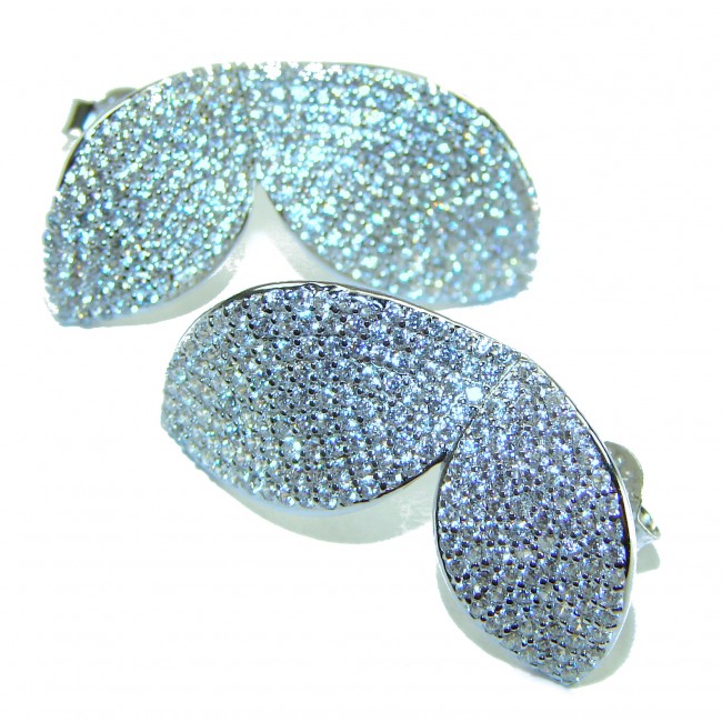 Precious Leaves 12.8 carat White Topaz .925 Sterling Silver Handcrafted Statement earrings - photo 2