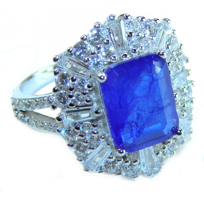 Art Deco Genuine 6.5 carat Sapphire .925 Sterling Silver handcrafted Ring size 7 1/2