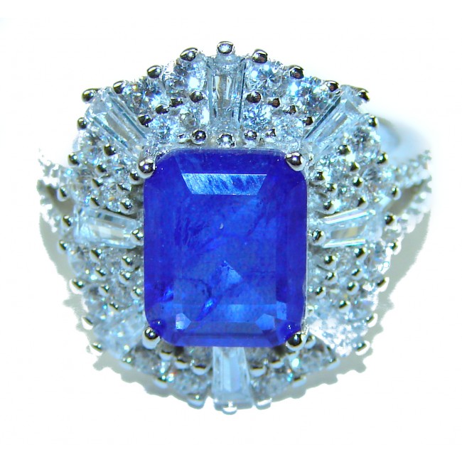 Art Deco Genuine 6.5 carat Sapphire .925 Sterling Silver handcrafted Ring size 7 1/2