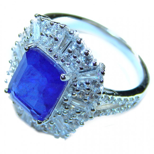Art Deco Genuine 6.5 carat Sapphire .925 Sterling Silver handcrafted Ring size 7 1/2