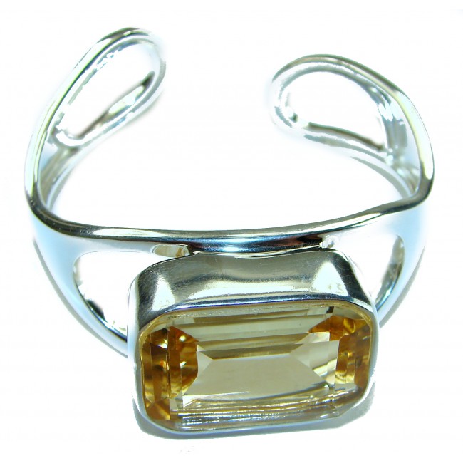 Simplicity 61.5 carat Genuine Lemon Quartz handcrafted .925 Sterling Silver Bracelet / Cuff - photo 4