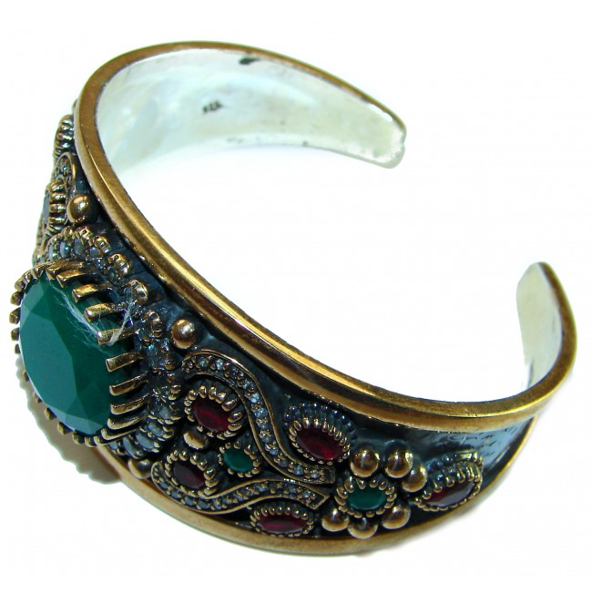 Victorian Style 22.5 carat Emerald & White Topaz .925 Sterling Silver Bracelet / Cuff