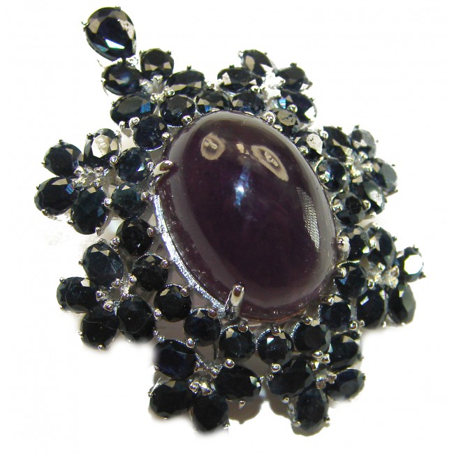 Mademoiselle - Vintage Design 35.4 CARAT Amethyst Sapphire .925 Sterling Silver handcrafted Pendant & Brooch