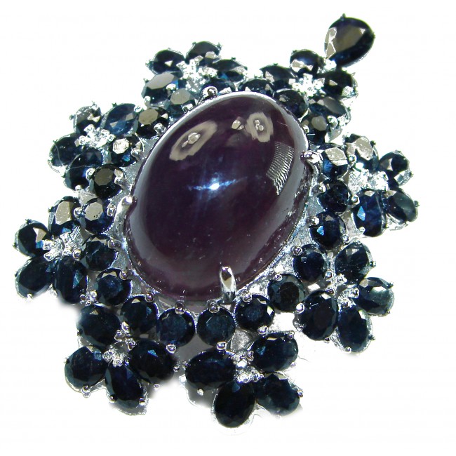 Mademoiselle - Vintage Design 35.4 CARAT Amethyst Sapphire .925 Sterling Silver handcrafted Pendant & Brooch