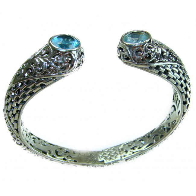 Large and Heavy Bali Legacy 45.5 grams authentic 10.9 carat Swiss Blue topaz Floral Bracelet in .925 Sterling Silver handcrafted