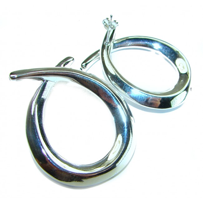Large 1 5/8 inches long highly polished .925 Sterling Silver Italy made Earrings