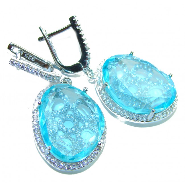 Eau Pure 18.5 carat Swiss Blue Topaz .925 Sterling Silver Handcrafted Earrings - photo 4