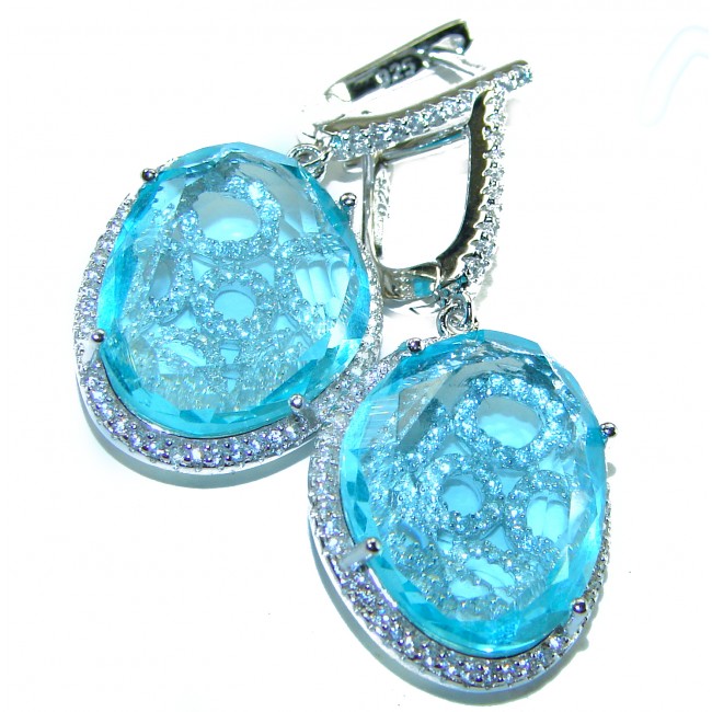 Eau Pure 18.5 carat Swiss Blue Topaz .925 Sterling Silver Handcrafted Earrings - photo 3
