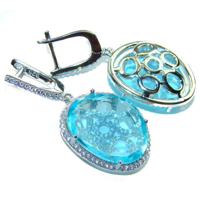Eau Pure 18.5 carat Swiss Blue Topaz .925 Sterling Silver Handcrafted Earrings - photo 2