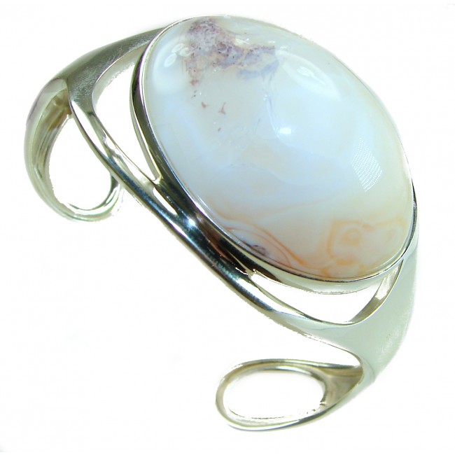 Full of Secrets 125.5 carat Genuine Mexican white Fire Opal handcrafted .925 Sterling Silver Bracelet / Cuff - photo 4