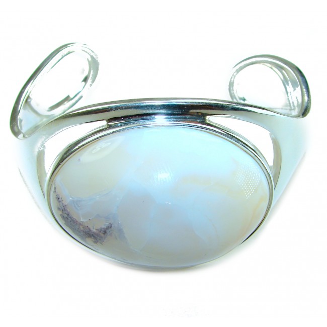 Full of Secrets 125.5 carat Genuine Mexican white Fire Opal handcrafted .925 Sterling Silver Bracelet / Cuff - photo 3