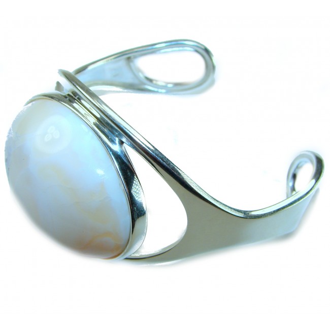 Full of Secrets 125.5 carat Genuine Mexican white Fire Opal handcrafted .925 Sterling Silver Bracelet / Cuff - photo 2