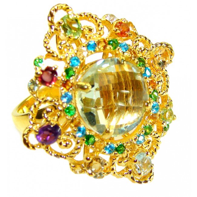 Celtic Spirit authentic fancy cut 11.5 carat Citrine 18K Gold over .925 Sterling Silver handcrafted Statement Ring s. 7