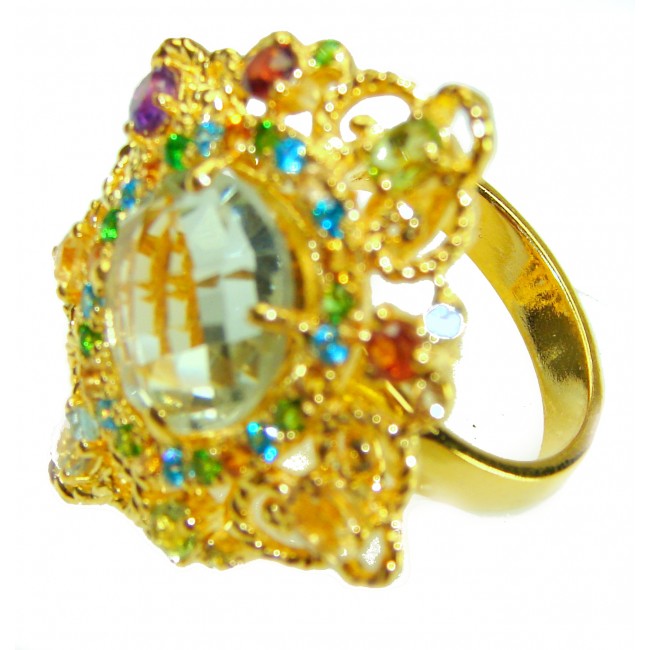 Celtic Spirit authentic fancy cut 11.5 carat Citrine 18K Gold over .925 Sterling Silver handcrafted Statement Ring s. 7