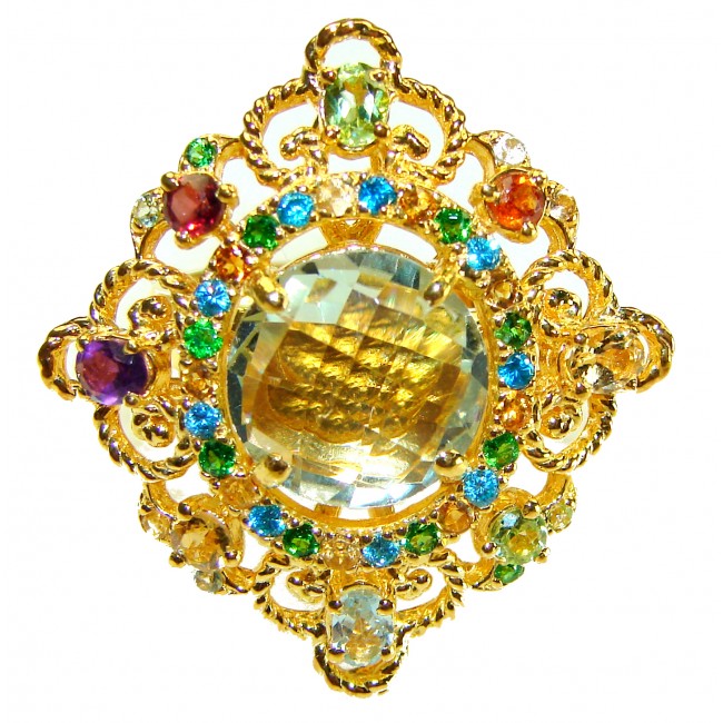 Celtic Spirit authentic fancy cut 11.5 carat Citrine 18K Gold over .925 Sterling Silver handcrafted Statement Ring s. 7