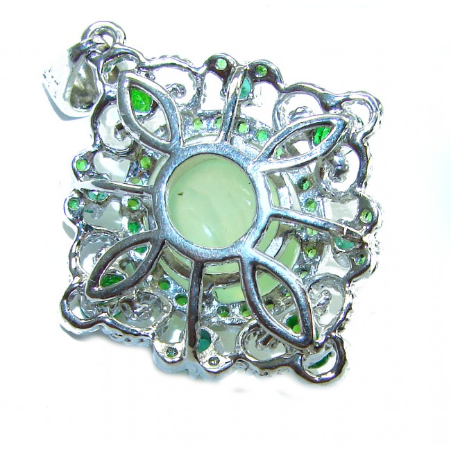 Celtic Spirit authentic fancy cut 14.5 carat Prehnite Emerald .925 Sterling Silver handcrafted Statement Pendant
