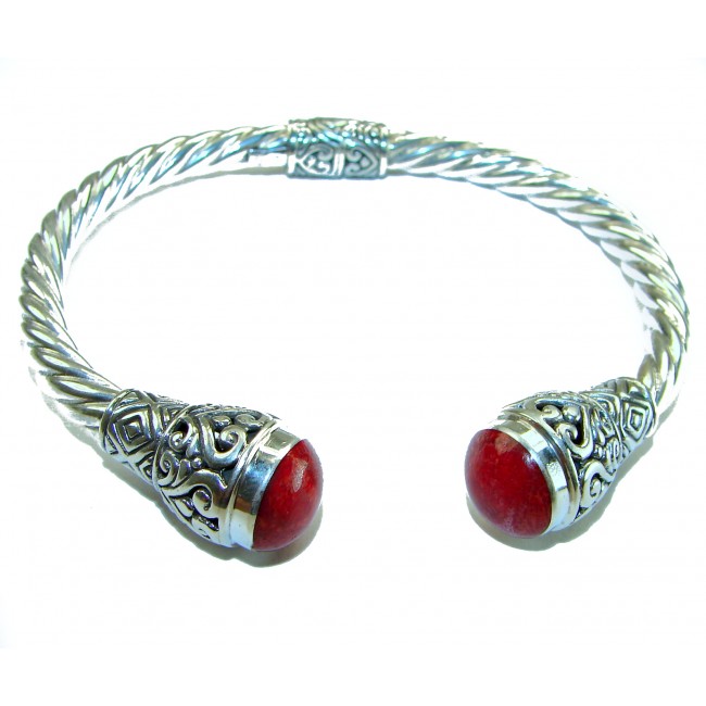 10.5 carat Fossilized Coral .925 Sterling Silver handcrafted Statement Bali made Bracelet