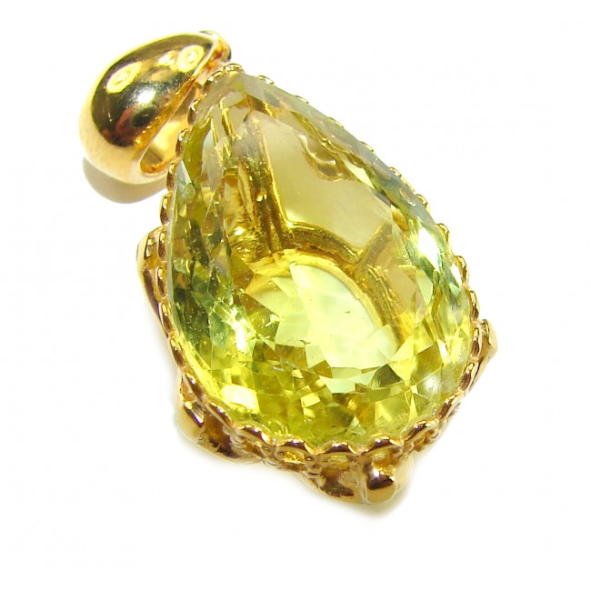 Pear cut 10.3 carat Lemon Quartz 18K Gold over .925 Sterling Silver handcrafted pendant