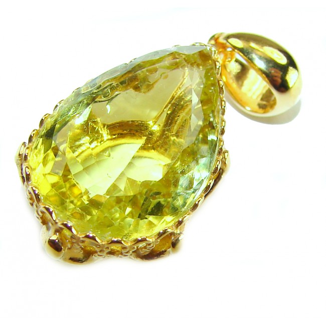 Pear cut 10.3 carat Lemon Quartz 18K Gold over .925 Sterling Silver handcrafted pendant