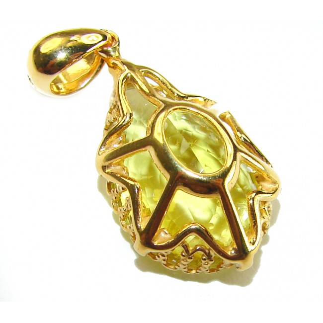 Pear cut 10.3 carat Lemon Quartz 18K Gold over .925 Sterling Silver handcrafted pendant