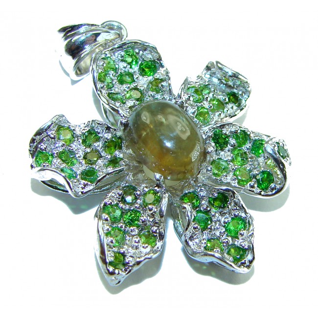 Rio de Janeiro - 12.5 carat green Brazailian Tourmaline 14K Gold over .925 Sterling Silver handcrafted Pendant