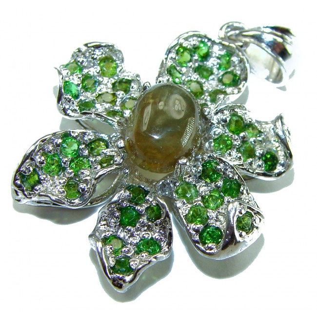 Rio de Janeiro - 12.5 carat green Brazailian Tourmaline 14K Gold over .925 Sterling Silver handcrafted Pendant