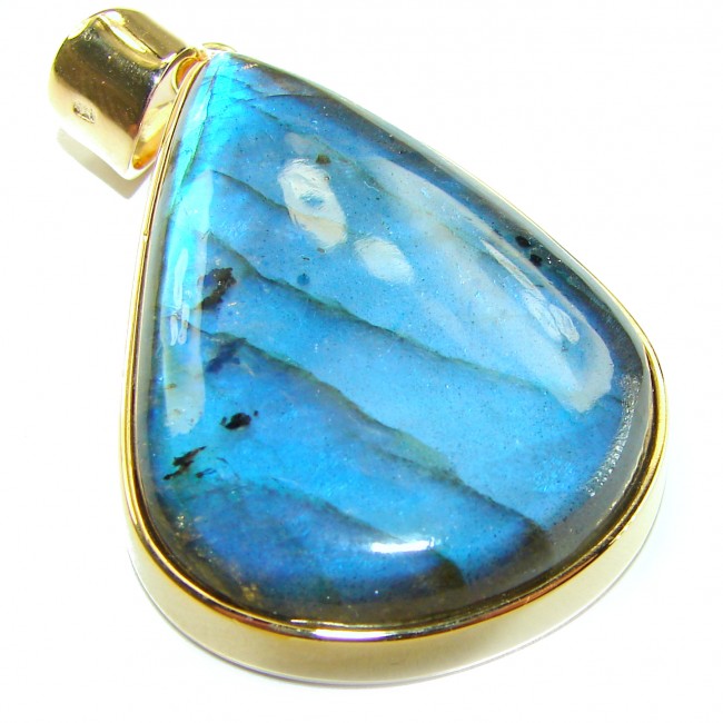 Magical Aurora 43.5 carat Fire Labradorite 14K Gold over .925 Sterling Silver handcrafted Pendant
