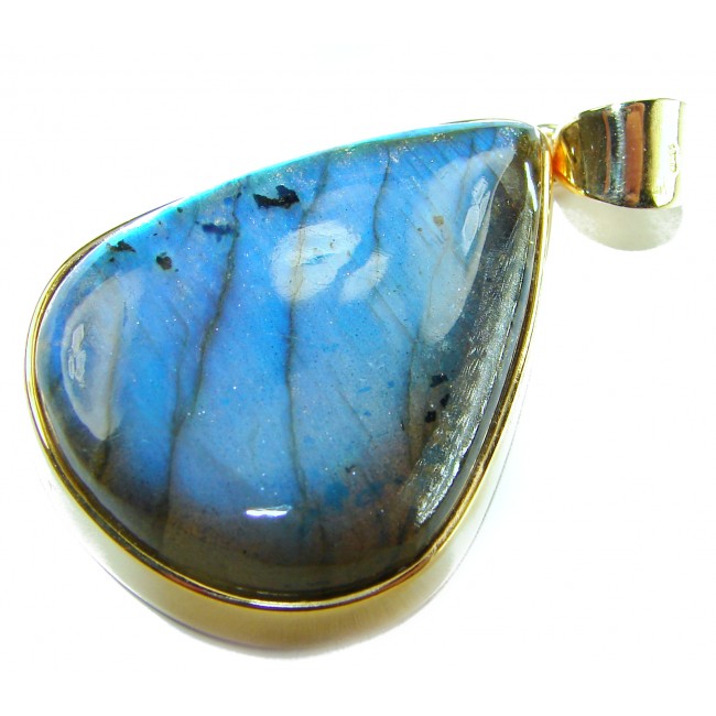Magical Aurora 43.5 carat Fire Labradorite 14K Gold over .925 Sterling Silver handcrafted Pendant