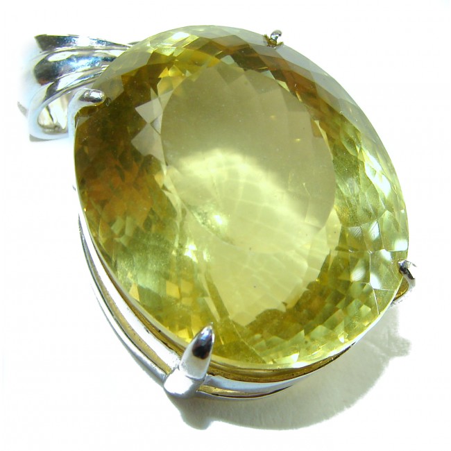 Perfection Oval cut 49.3 carat Lemon Quartz .925 Sterling Silver handcrafted LARGE pendant