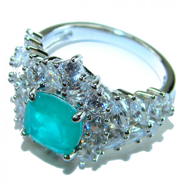 Authentic 6.2 carat Colombian Emerald .925 Sterling Silver handcrafted Ring size 7 1/4 - Side view of ring with 6.2 carat Colombian emerald in silver setting
