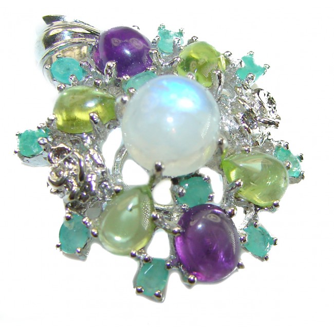 Genuine 6.2 carat Fire Moonstone .925 Sterling Silver handcrafted pendant