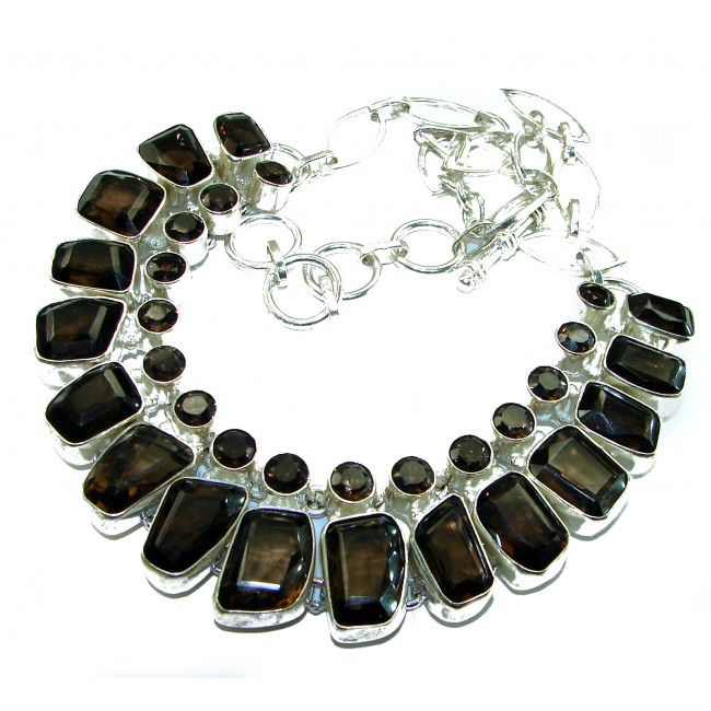 Precious genuine 88.9 carat Smoky Topaz .925 Sterling Silver handcrafted Necklace - photo 2