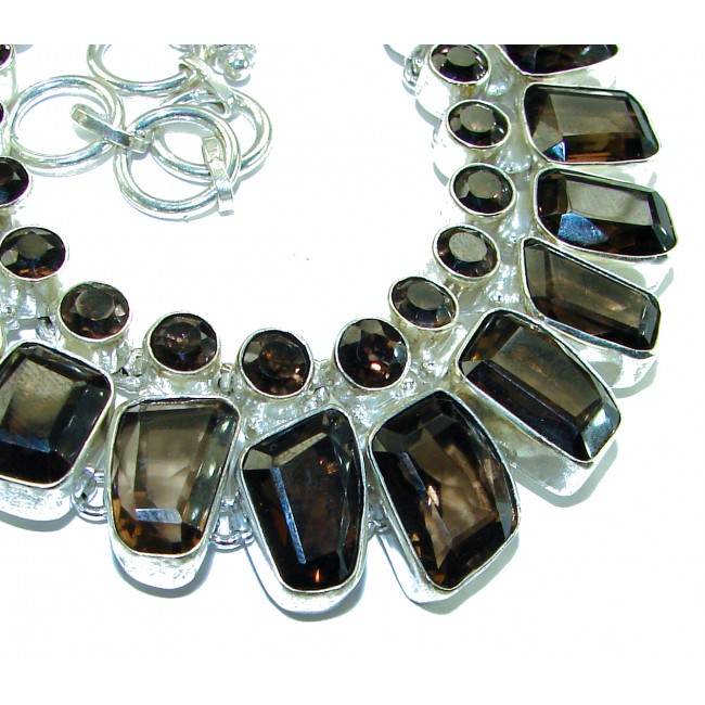 Precious genuine 88.9 carat Smoky Topaz .925 Sterling Silver handcrafted Necklace - photo 1