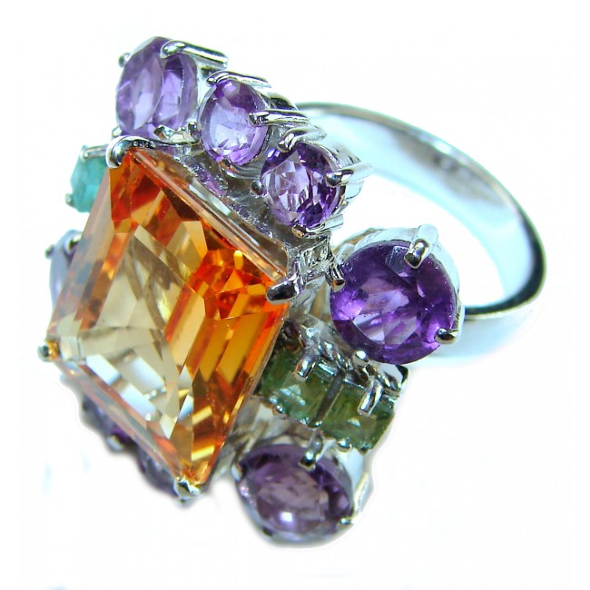 Real Beauty 19.5 carat Authentic Golden Topaz .925 Sterling Silver handcrafted Statement ring size 6 - photo 1