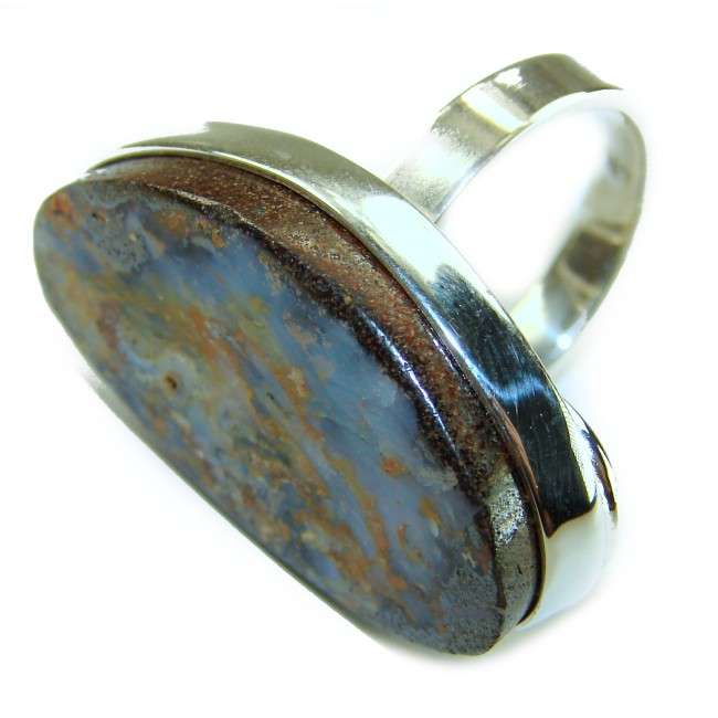 45.5 carat Australian Boulder Opal .925 Sterling Silver handcrafted ring size 8 adjustable