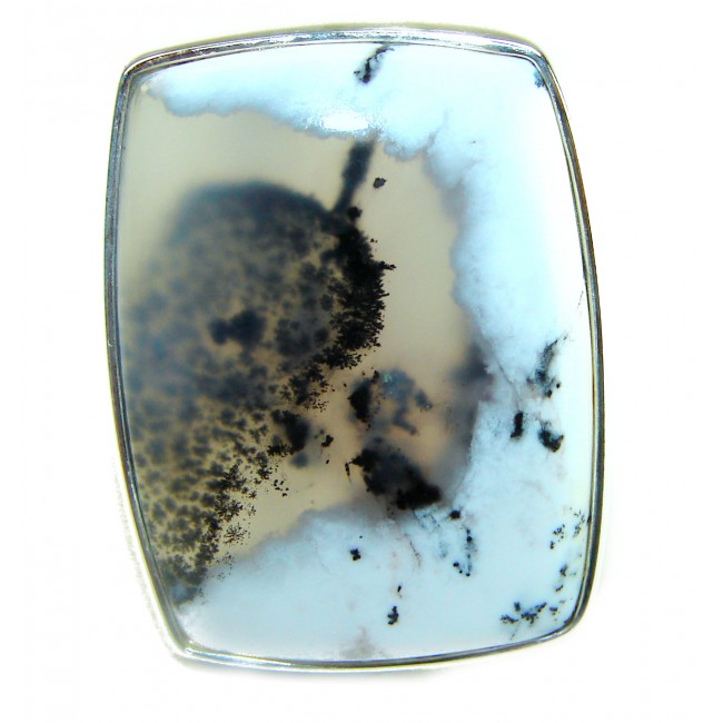 LARGE Top Quality Dendritic Agate .925 Sterling Silver handcrafted Ring s. 7 adjustable