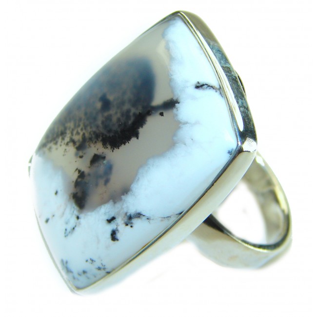 LARGE Top Quality Dendritic Agate .925 Sterling Silver handcrafted Ring s. 7 adjustable