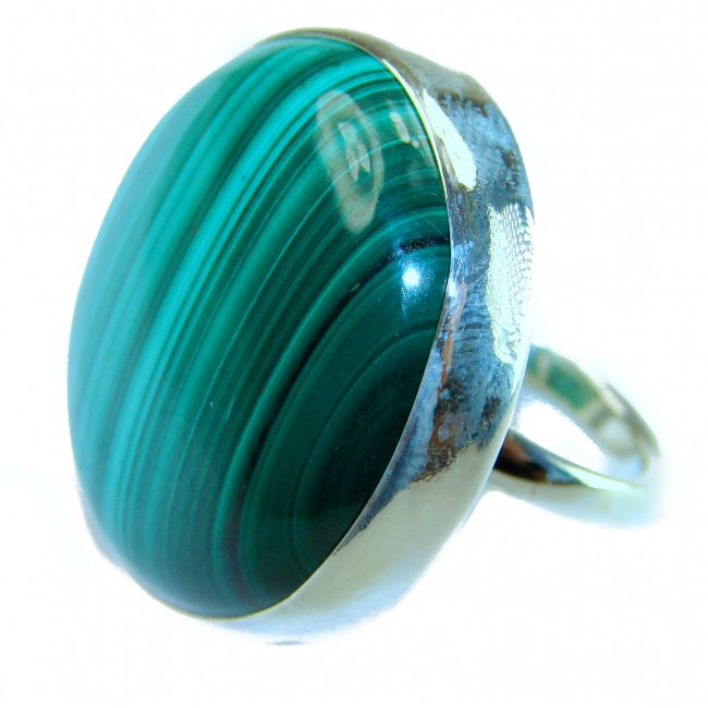 The best quality 39.2 CARAT genuine Malachite from Ural Mountains .925 Sterling Silver handcrafted ring size 7 adjustable