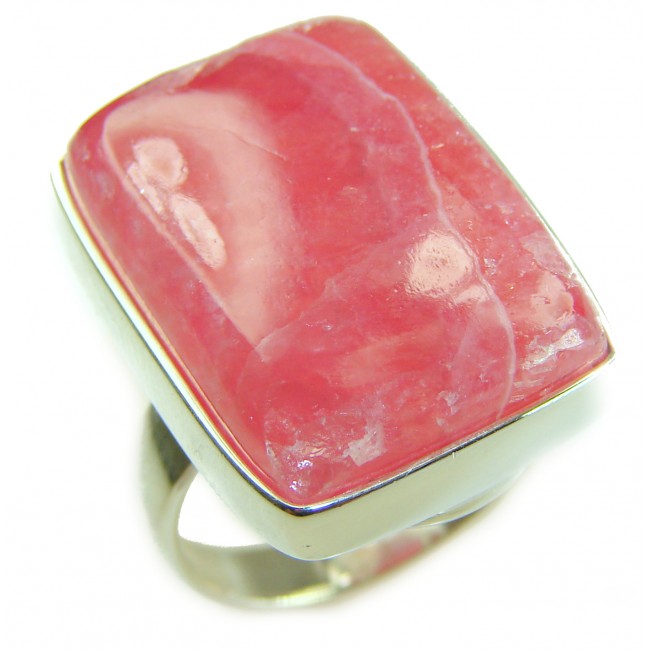 Strawberry Fields - 21.8 CARAT Argentinian Rhodochrosite .925 Sterling Silver handmade ring size 7
