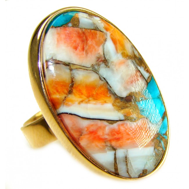 Blessed with Abundance 34.5 carat Oyster Turquoise 18K Gold over .925 Sterling Silver handcrafted Large ring; s. 7 adjustable