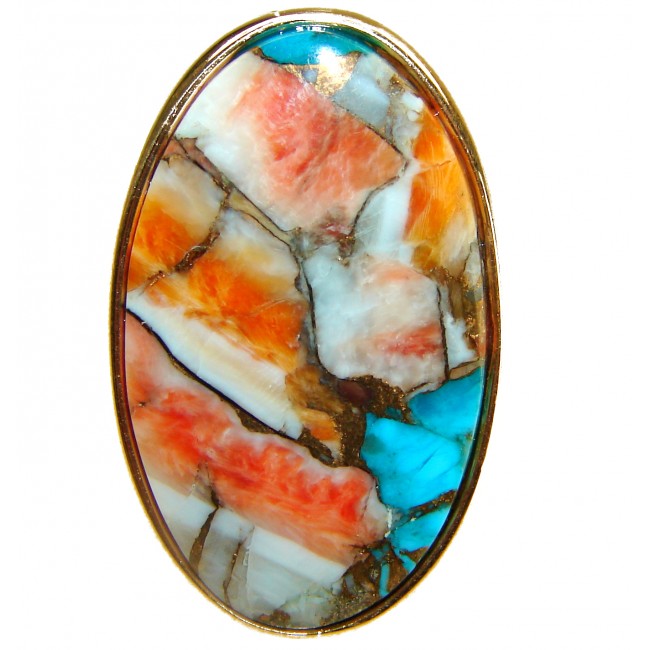 Blessed with Abundance 34.5 carat Oyster Turquoise 18K Gold over .925 Sterling Silver handcrafted Large ring; s. 7 adjustable