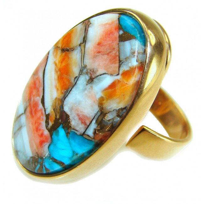 Blessed with Abundance 34.5 carat Oyster Turquoise 18K Gold over .925 Sterling Silver handcrafted Large ring; s. 7 adjustable