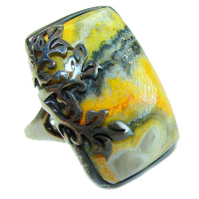 Vivid Beauty Yellow Bumble Bee .925 Jasper Sterling Silver ring s. 7