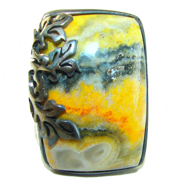 Vivid Beauty Yellow Bumble Bee .925 Jasper Sterling Silver ring s. 7