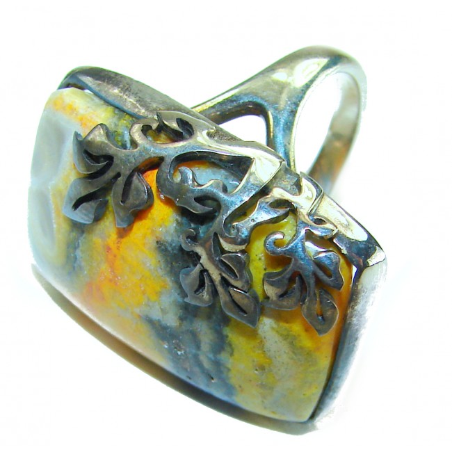 Vivid Beauty Yellow Bumble Bee .925 Jasper Sterling Silver ring s. 7