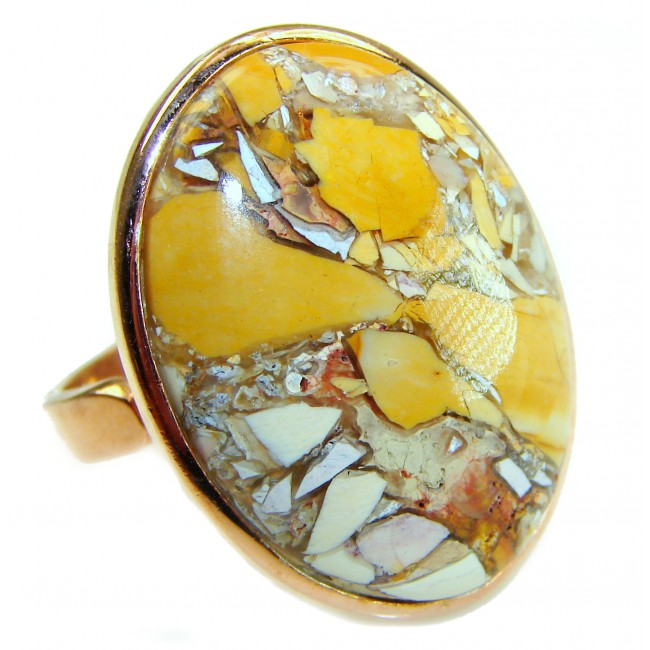 Flawless Australian Bracciated Mookaite 14K Gold over .925 Sterling Silver Ring size 8 adjustable